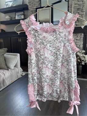 NWOT Scout & Holland Pink Floral Ruffle Bow Jumper - 6-12 Months